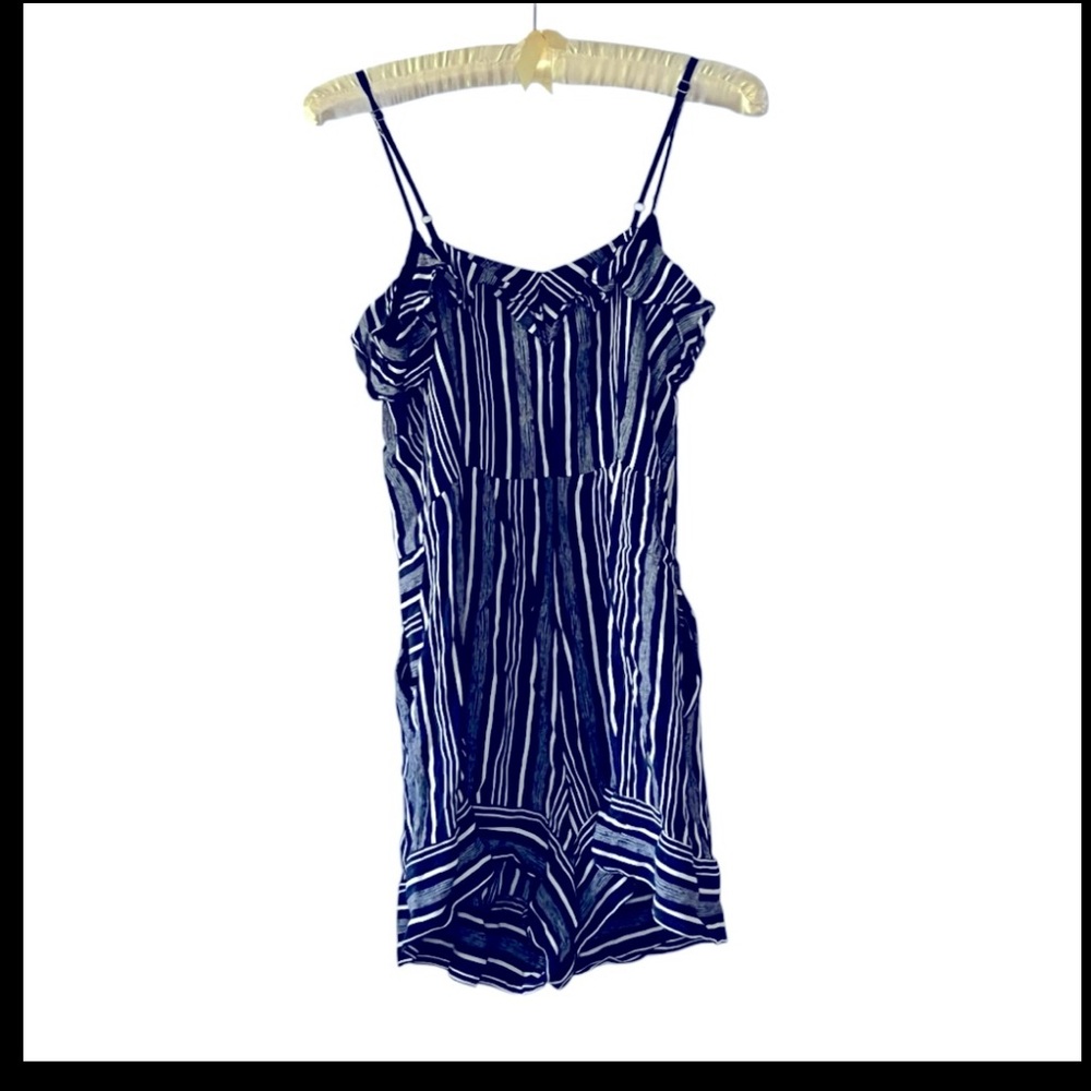 NWOT Loft Blue & White Striped Romper Shortalls With Pockets Size 0 Nautical - Picture 2 of 10